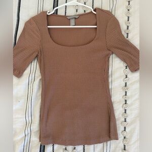 H&M Ribbed Scoop Neck Top in Brown